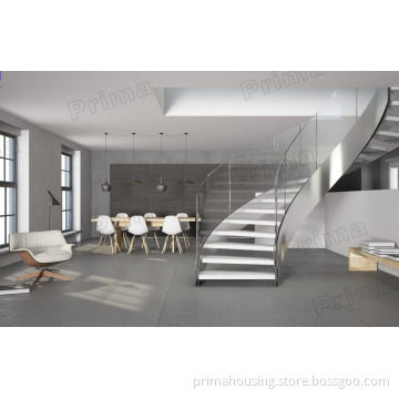 Customized Indoor Glass Railing Curved Staircase